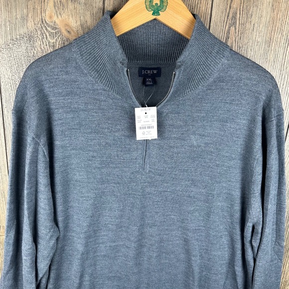 J. Crew Mens Merino Wool Blend Quarter Zip Sweater Grey Size XXL NWT - Picture 3 of 7